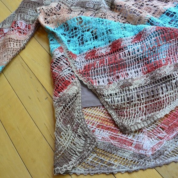 Soft Surroundings Earthy Long Tunic Top Aqua Chevron Women's Size L - Picture 7 of 12